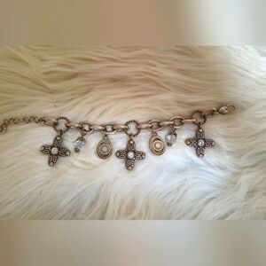 Brighton "GLIMMER CROSS" Two Tone Silver Plate Gold Plate Charm Bracelet